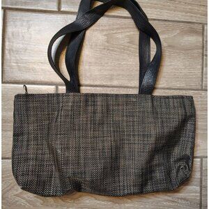 Chilewich Shoulder Bag Purse Double Handle, Gray Brown Tote Basketweave Vacation